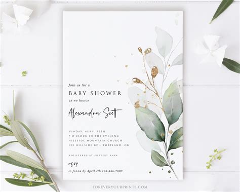 Paper Invitations Sixta Eucalyptus Greenery Invite Boho Bridal Shower