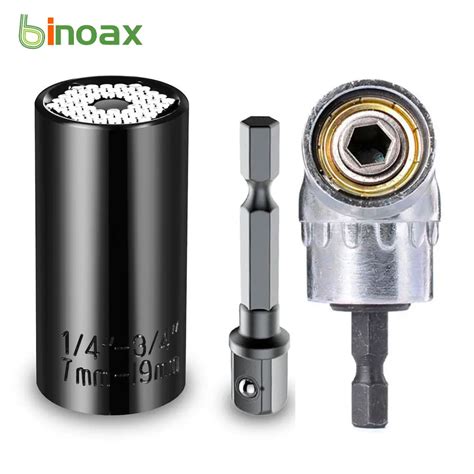 Binoax 7mm 19mm Universal Socket Grip Ratchet Wrench Power Drill Adapter And 105 Degree Right