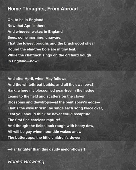 Home Thoughts From Abroad Home Thoughts From Abroad Poem By Robert