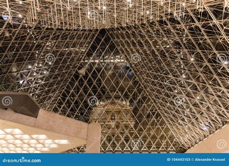 A Unique View from Inside the Glass Pyramid, Louvre Museum Editorial ...