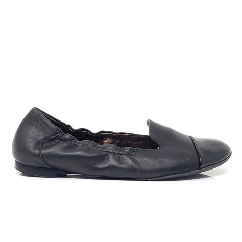 Agl Black Leather Patent Toe Ballet Style Shoes Gem