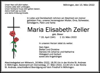 Traueranzeigen Von Maria Elisabeth Zeller Schwaebische De Trauerportal