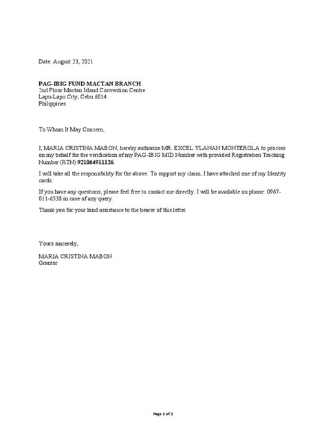 Authorization Letter Sample Philippines Ousamehwalker