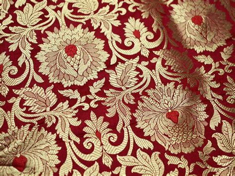 Red Gold Banarasi Brocade By The Yard Fabric Banarasi Weaving Etsy