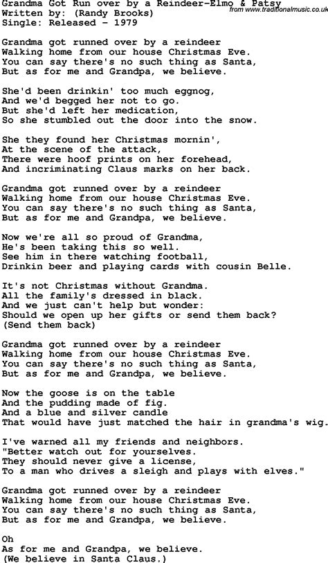 Novelty Song Grandma Got Run Over By A Reindeer Elmo Patsy Lyrics