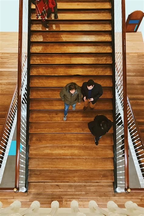 Hd Wallpaper Aerial Photography Of Person Walking On Stair Three Men