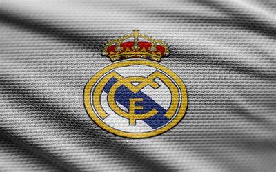 Download 4k, Real Madrid fabric logo, white fabric background, LaLiga ...