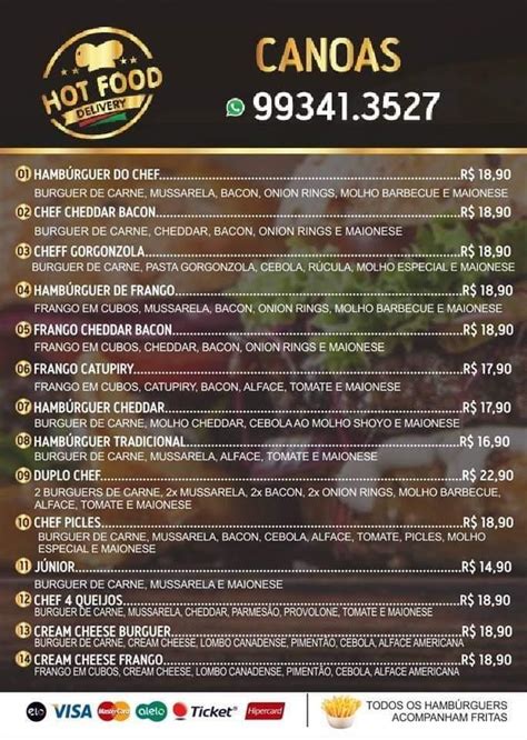 Menu At Hot Food Canoas Restaurant Canoas Av Das Canoas