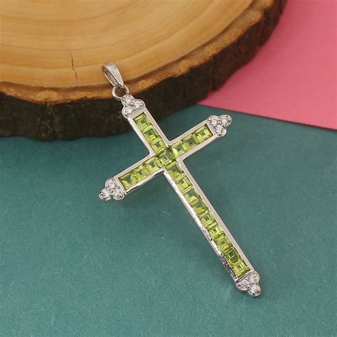 Peridot Cross Necklace Pendant Peridot Cross Pendant August Etsy