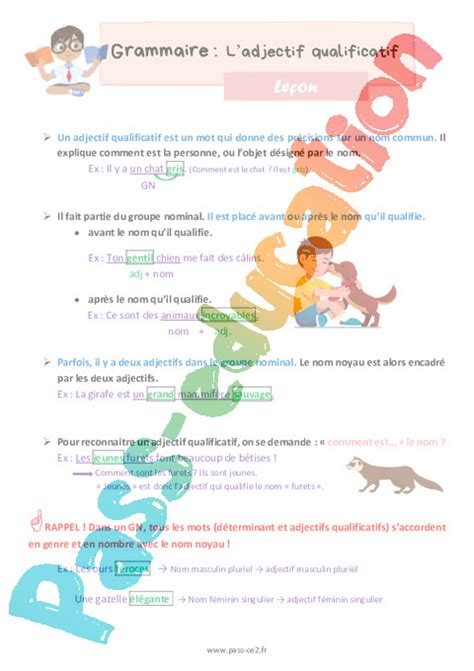 Adjectif Qualificatif Cours Leçon De Grammaire 3eme Primaire Pdf