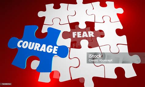 Courage Vs Fear Bravery Unafraid Puzzle Words 3d Illustration Stock