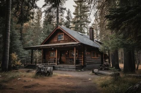 Premium Ai Image A Quiet And Serene Log Cabin Surrounded By Tall Trees