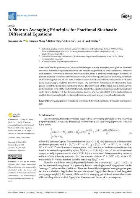 Pdf A Note On Averaging Principles For Fractional Stochastic