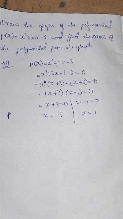 Draw The Graph Of The Polynomial P X X2 2x−3 And Find The Zeroes Of The