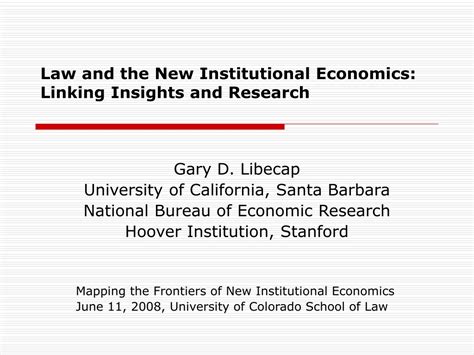 Ppt Law And The New Institutional Economics Linking Insights And