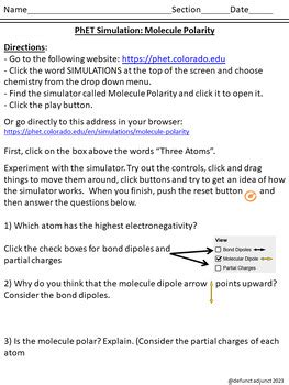 Molecule Polarity And Electronegativity An Online PHET Chemistry