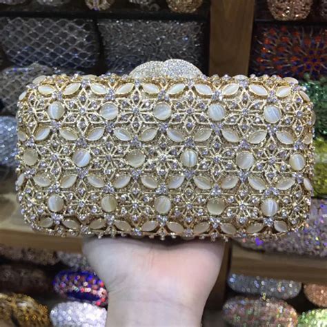 Bolsa De M O Feminina Dourada Prateada De Luxo Strass Bolsa De M O