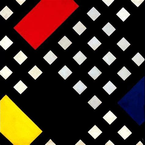 An Abstract Painting With Squares And Rectangles In Black Red Yellow