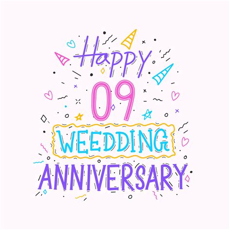 Happy 9th Wedding Anniversary Hand Lettering 9 Years Anniversary