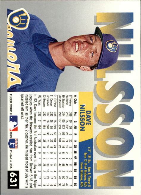 Fleer Milwaukee Brewers Baseball Card Dave Nilsson Ebay