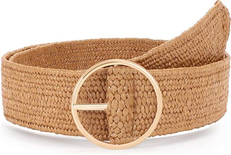 Wowogo Straw Woven Rattan Wide Stretch Straw Belt Boho Braided Belts