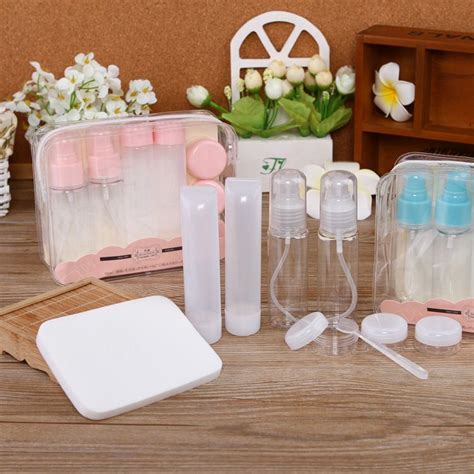 9pcs Set Essensial Travel Mini Plastic Transparent Empty Makeup