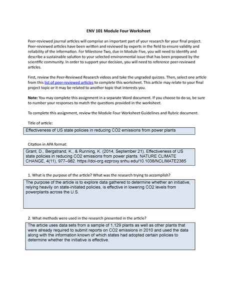 ENV 101 Module Four Worksheet ENV 101 Module Four Worksheet Peer