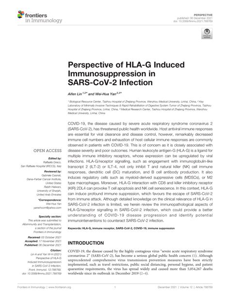 PDF Perspective Of HLA G Induced Immunosuppression In SARS CoV 2