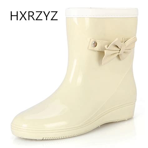 Water Shoes Women Spring And Autumn New Bow Rubber Boots Ladies Plus Cotton Warm Rain Boots Non