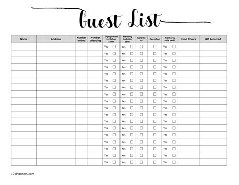 Guest List Printable