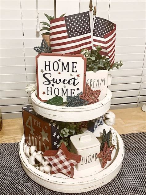 Patriotic Tiered Tray Th Of July Decorations Tiered Tray Diy