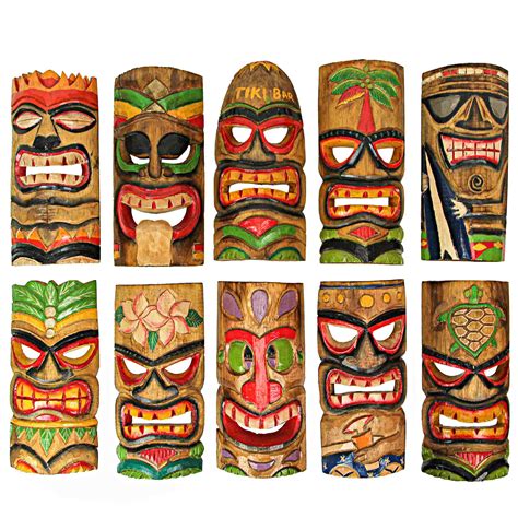 Bay Isle Home 10 Piece Wood Art Polynesian Party Hawaiian Tiki Masks Wall Décor Set Wayfair