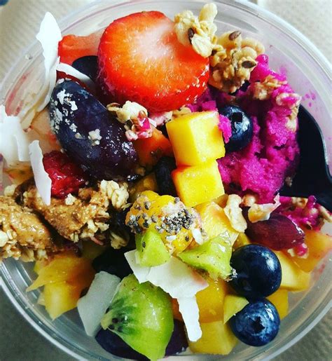 Acai Bowl Dragon Fruit Sorbet Acai Sorbet Mango Pineapple Kiwi Almond Butter Chia Seeds