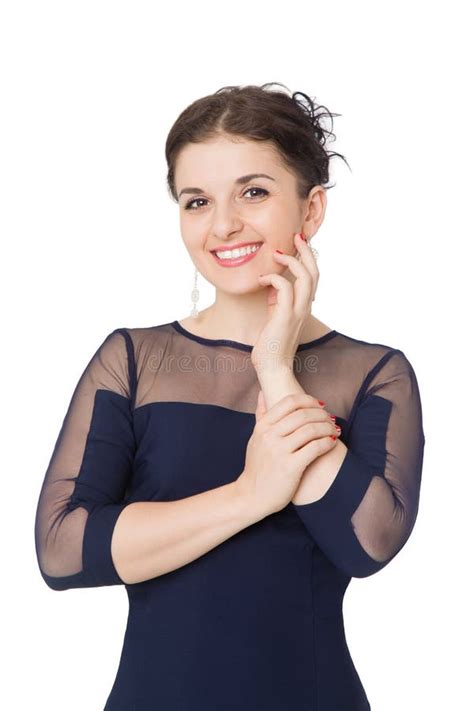 Beautiful Slim Brunette Woman Wearing Blue Dress Stock Image Image Of