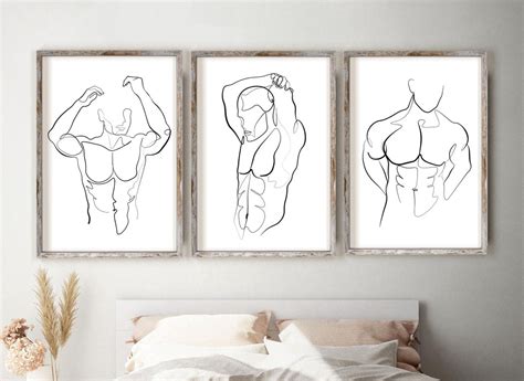 Gay Wall Art Set Of Line Art Male Body Naked Man Man Body Line Art Gay Couple Gay Art