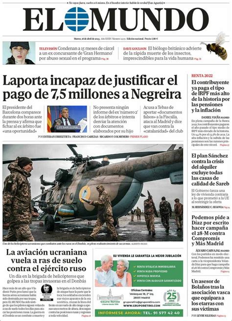 Portada Del Diario El Mundo Del Día 18042023 News Europa