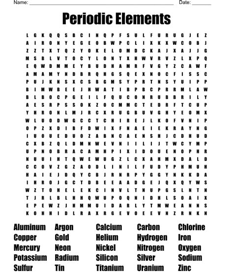 Elements Word Search Wordmint