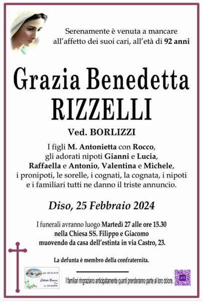 Funerali E Annunci Funebri A Diso Grazia Benedette Rizzelli Funer