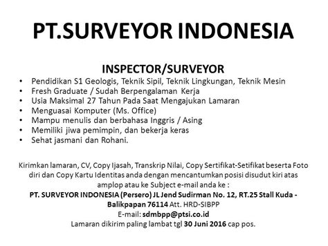 lowongan kerja kota balikpapan lowongan ptsurveyor indonesia