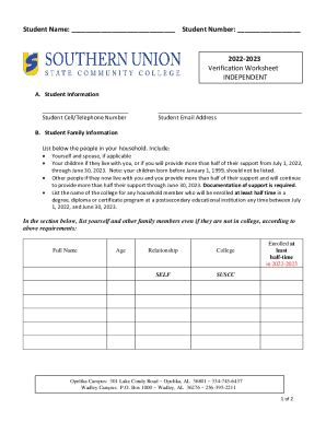 Fillable Online 20222023 V1 Verification Worksheet Independent