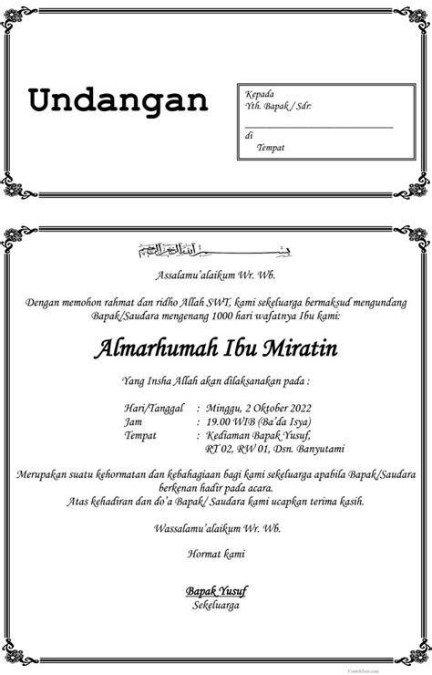 7 Contoh Undangan Tahlil Lengkap Siap Edit Dan Print Ms Word