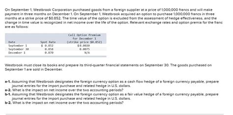 On September Westbrook Corporation Purchased Goods Chegg