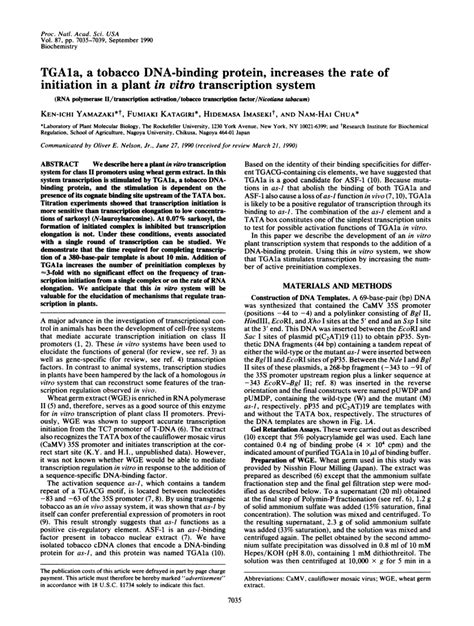 PDF TGA1a A Tobacco DNA Binding Protein Increases The Rate Of