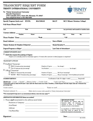 Fillable Online Undergrad Tiu Transcript Request Form Trinity