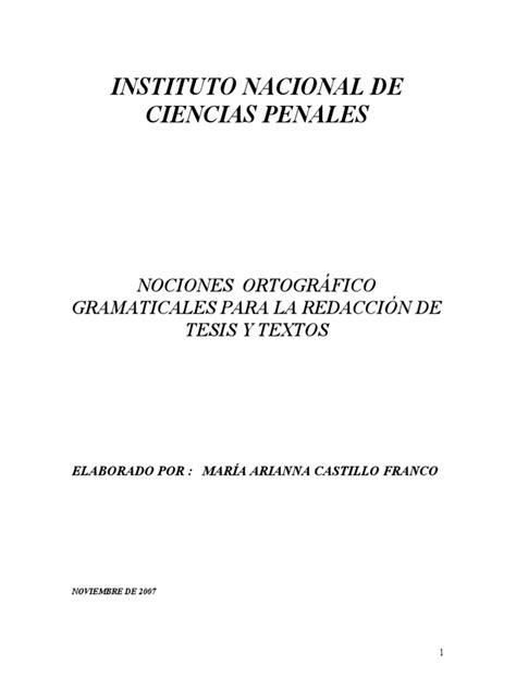 Nociones Ortográfico Gramaticales Para La Redacción De Tesis Y Textos