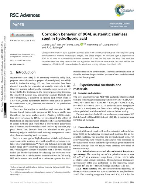 (PDF) Corrosion behavior of 904L austenitic stainless steel in ...