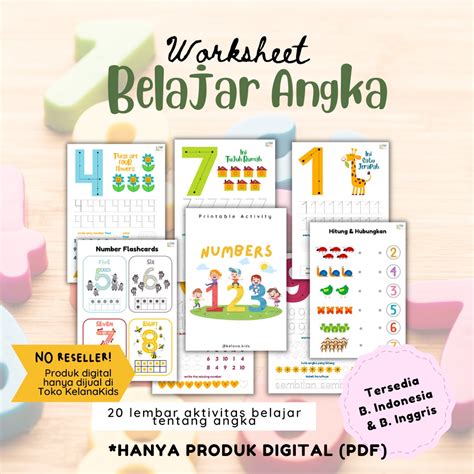 Jual Printable Worksheet Numbers Belajar Menebali Angka 20 Lembar Kerja Aktivitas Buku Paud Tk