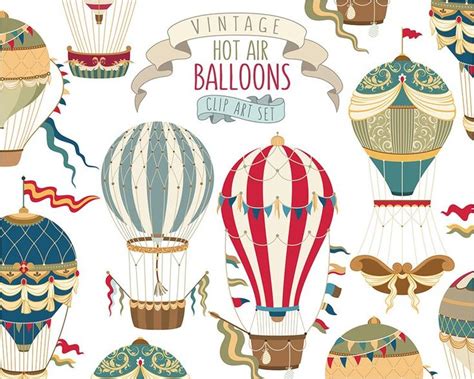 Vintage Hot Air Balloon Clipart Unique Vector PNG Clip Art Set Retro Clipart Hot Air