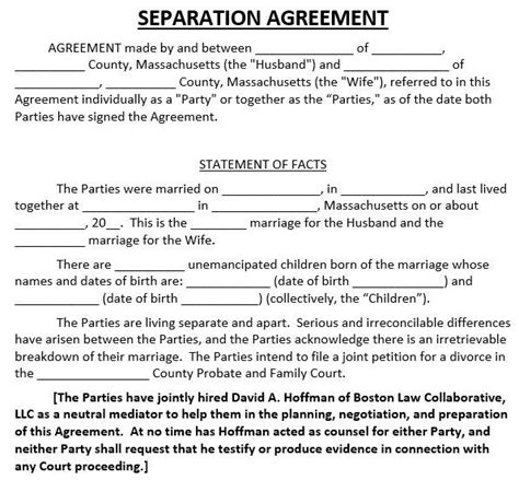 Printable Marriage Separation Agreement Templates Word Separation Agreement Separation