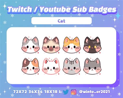 Cat Twitch Sub Badges Bit Badges Emote Cute Sub Badges Etsy